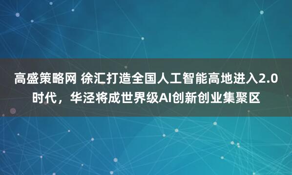 高盛策略网 徐汇打造全国人工智能高地进入2.0时代，华泾将成世界级AI创新创业集聚区
