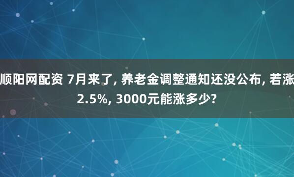 顺阳网配资 7月来了, 养老金调整通知还没公布, 若涨2.5%, 3000元能涨多少?